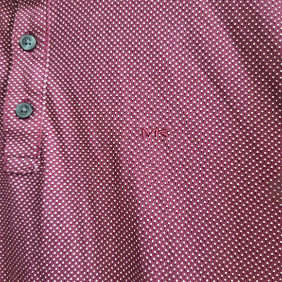 Michael Kors Maroon Dotted Collar Button Polo Men Shirt Size Large - Picture 3 of 7